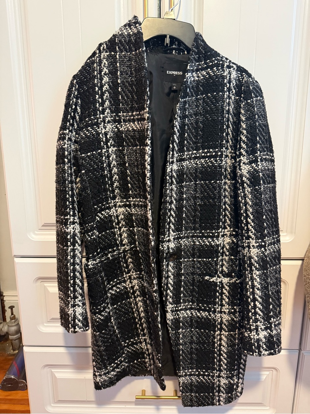 Express Women’s Black & White Plaid Pea Coat